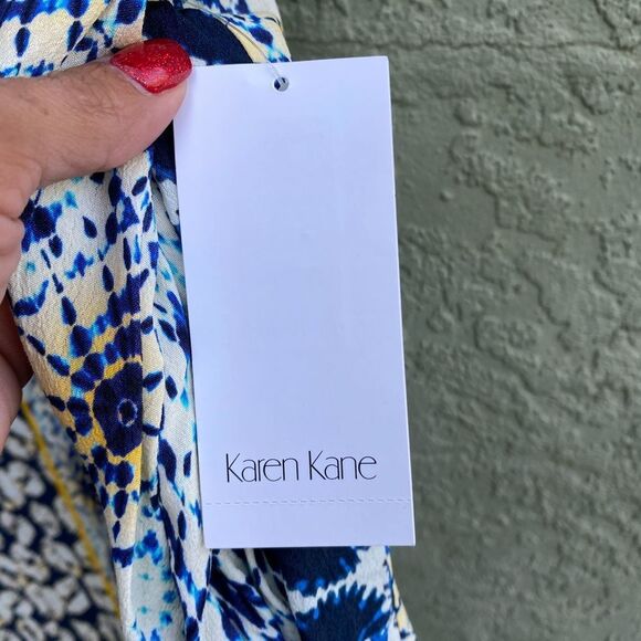 NWT KAREN KANE Blue/Yellow/White Riviera Boho Peasant 100% Cotton Top Large - Picture 6 of 13